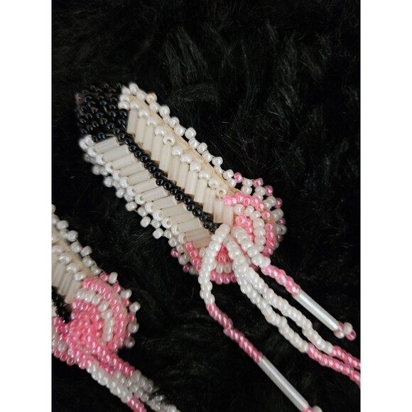 NATIVE AMERICAN OJIBWE HANDMADE 2 in LONG BEADED FEATHER SET PINK main image 4